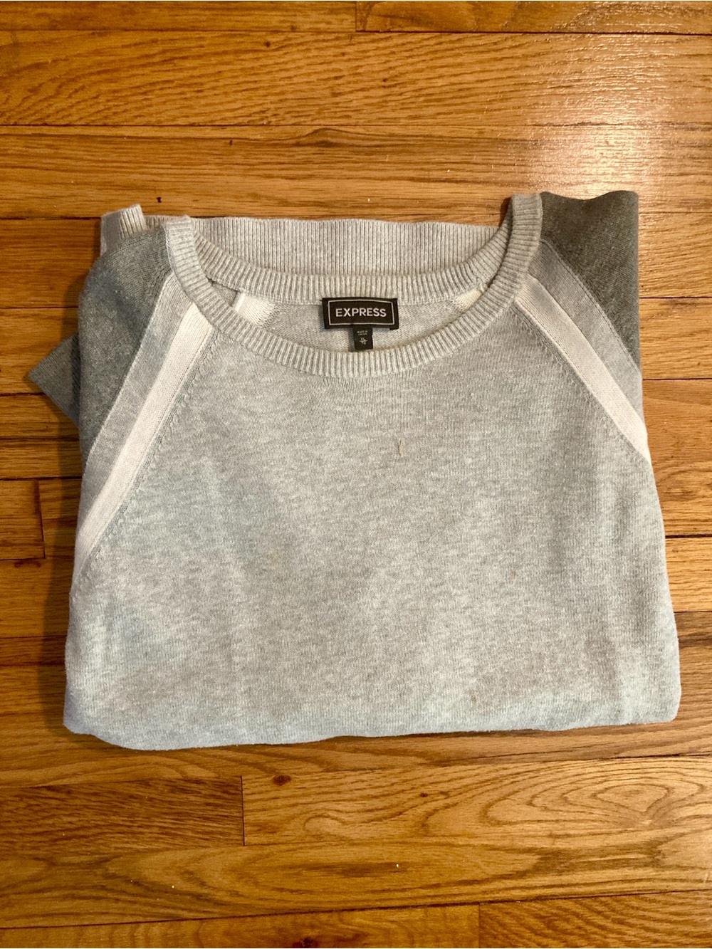 Express Men’s Gray Crewneck Sweater with Contrast Shoulders